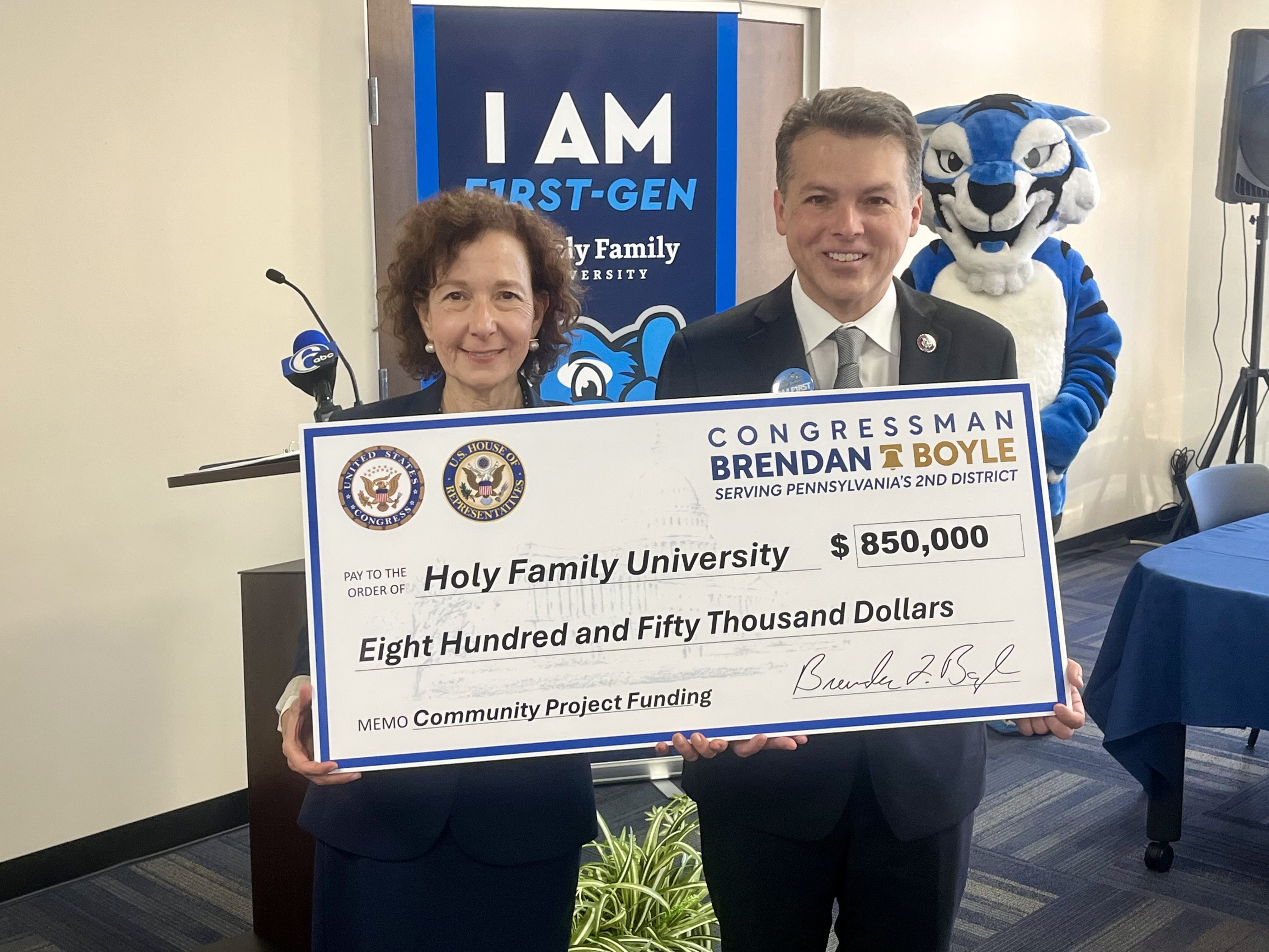 Congressman Brendan Boyle Presents $850,000 Check to Holy Family University